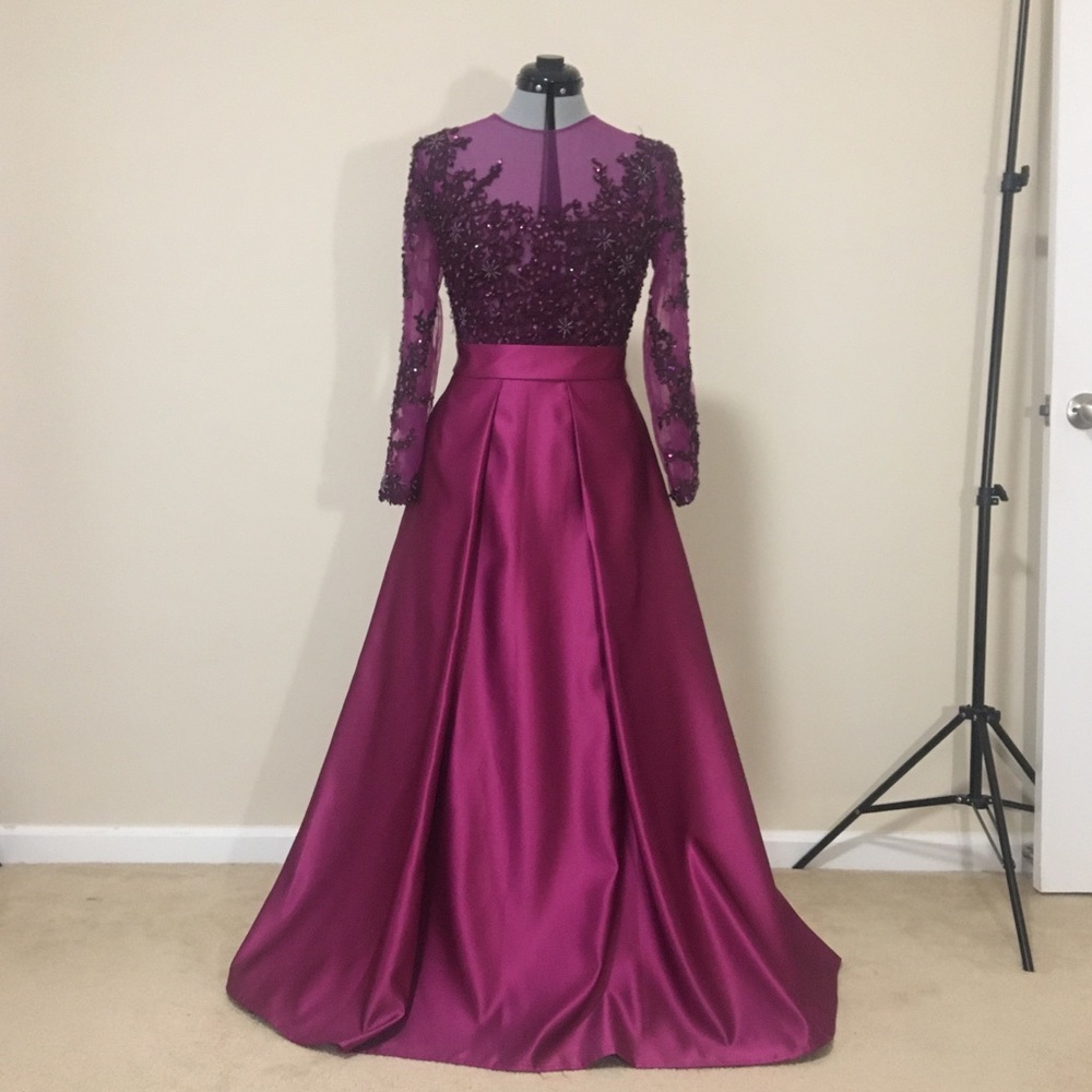 Orchid Maxi Prom Bridesmaid Beaded Lace Dress